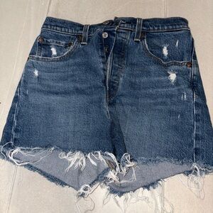 Levi's Blue Frayed Hem Jean Shorts